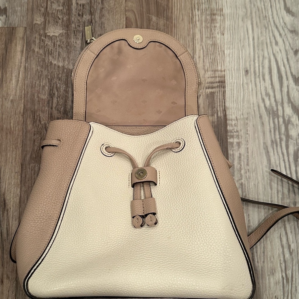 Kate Spade Leila Drawstring Medium Flap Leather Backpack Warm Beige - Picture 16 of 16